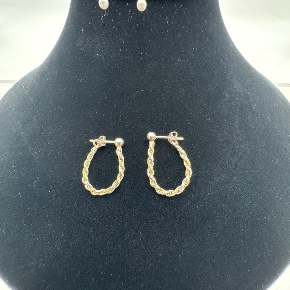925 Italy Bright Solid Silver Twist Rope Earrings 80’s (Diamond Cut)